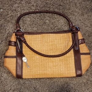 Fossil Raffia Brown and Tan Woven Handbag